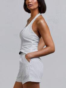 Athîral Women Backless Halterneck Striped Tank Top, Old Money Aesthetic