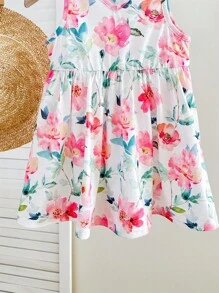 SHEIN 2pcs/Set Baby Girl Cute Floral Print Knitted Dress, Summer Clothes - Hot Pink - View 9
