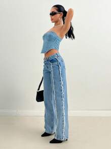 EURMUSE WOMEN STRAIGHT LOW WAIST JEANS - Medium Wash - View 1