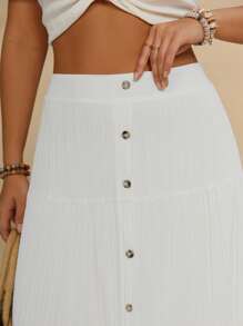 SHEIN VCAY Talla grande Falda con botón delantero bajo con fruncido - Blanco - Ver 7