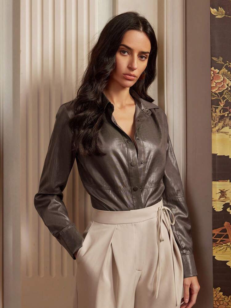 Anewsta Elaire Classic Casual Fashion Round Collar Long Sleeve Blouse For Women, Elegant, Modest, Business Casual Look