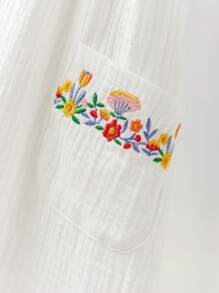 Maija Kids Maija Kids Vestido casual holgado con línea A, manga abullonada y bordados para niñas jóvenes, moda streetwear, apto para uso diario, viajes, escuela, hogar, estilo campestre