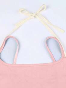 SHEIN Bubbli 女士休闲简约拼色短款吊带背心 - 淺粉色 - 查看 4