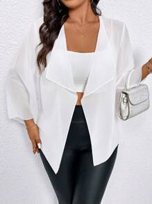 SHEIN LUNE Plus Size Women Ditsy Floral Lightweight Sheer Jacket For Summer