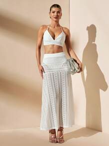 SHEIN BAE Bộ đồ đi nghỉ chữ A ren dây trắng xuyên thấu dành cho nữ - trắng - Xem 2