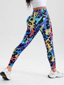 SHEIN Sport Gameset Naadloze geometrische luipaardprint kleurrijke legging