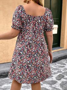 SHEIN VCAY 大码简约时尚休闲日常连衣裙女装花卉春季连衣裙女装夏季连衣裙可爱女士连衣裙、沙滩裙、太阳裙、波西米亚风度假装、紧身胸衣裙 - 彩色 - 查看 2