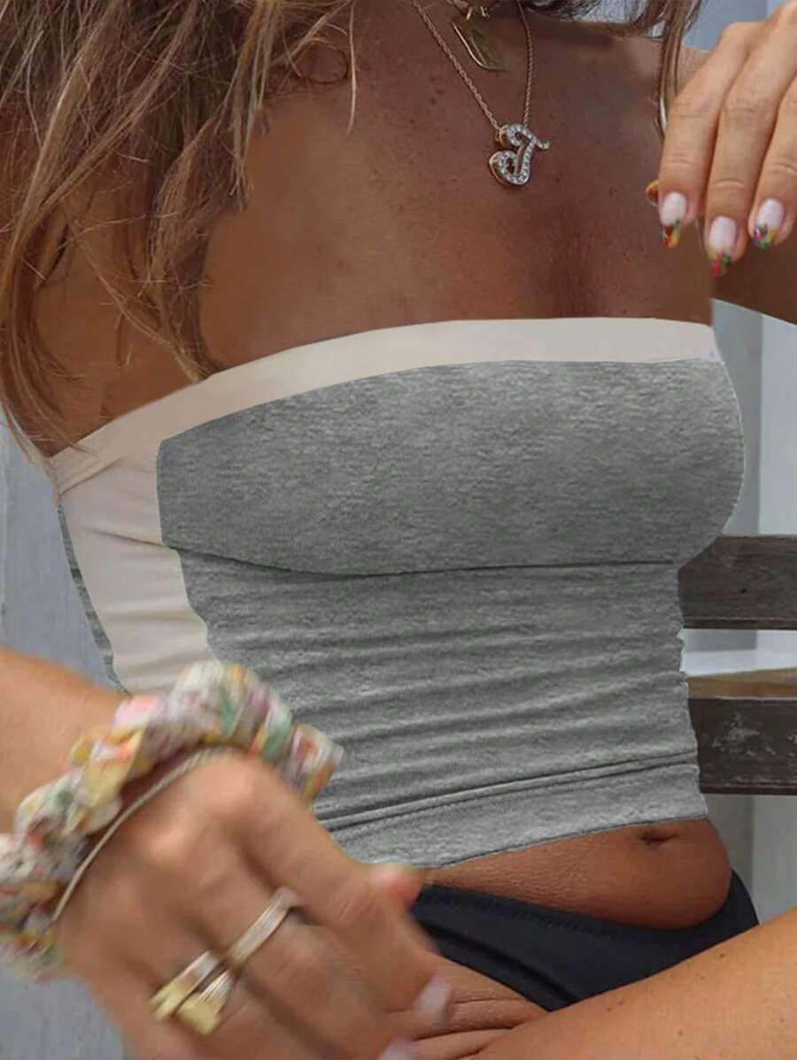 INAWLY Women's Sexy Splicing Bandeau Tube Top For Vacation/Leisure