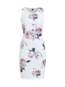 Ellevyn 2 Pieces Set: Women's Elegant Floral Print Bodycon Dress And Pink Mid Sleeve Knit Jacket , Suitable For Dates, Commuting, And Daily Wear