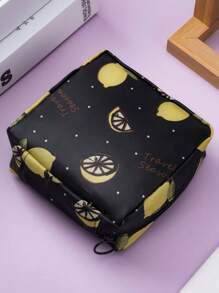 1pc Lemon Pattern Sanitary Napkin Storage Bag, Modernist Portable Sanitary Pad Pouch Period Kit Storage Bag For Home For Travel Storage Bag,Makeup Bag,Cosmetic Bag For Lipstick, Brush, Skincare, Mobile Phone, Coin, Small Items,Vacation Organizer,Spring,Multifunctional Use - Black - View 3
