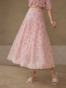 MOTF PREMIUM EMBROIDERY SCALLOP HEM SKIRT - Baby Pink - View 1