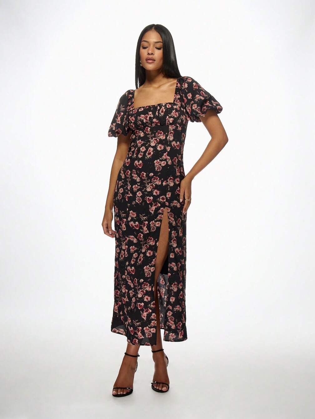 missguided milkmaid midi dress MISSGUIDED Textured Milkmaid Square Neck Balloon Sleeves Empire Waist Midi  Dress ChristmasMISSGUIDED