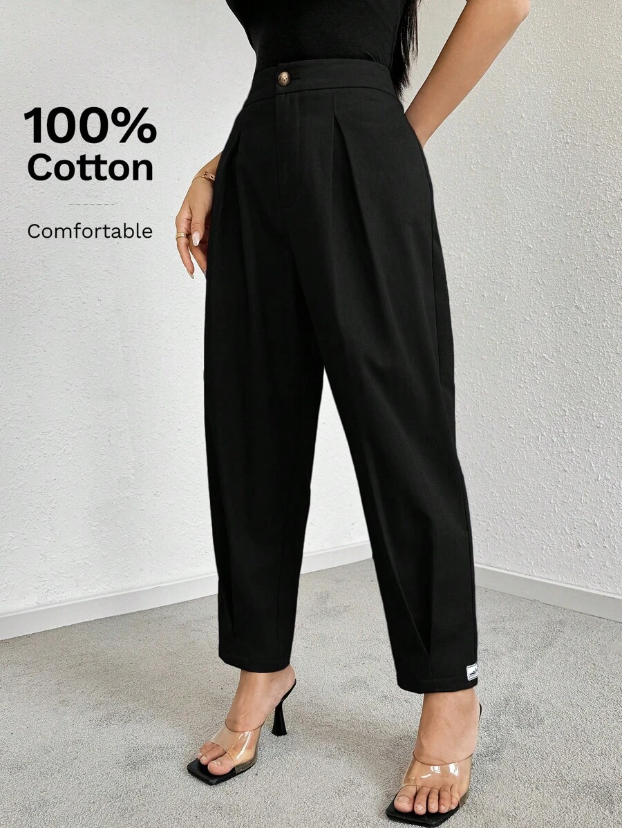 Mulvari Women's Solid Color Casual Pocket Drawstring Pants - Black - View 1