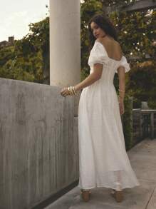 Aralina Summer Outfit Puff Sleeve V Neckline Flowy Vacation Maxi Dress - Multicolor - View 2