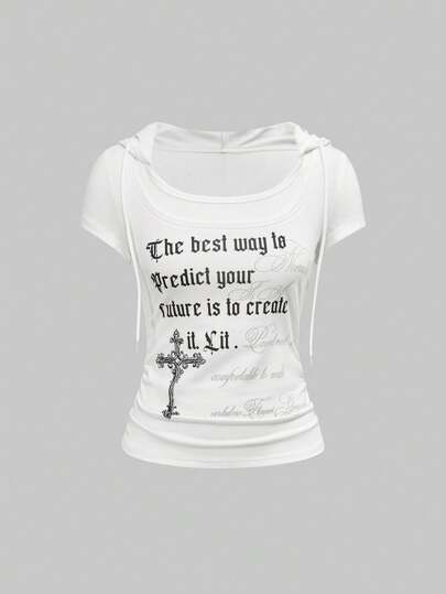 Grunge Punk Camiseta con capucha de manga corta con estampado retro callejero estadounidense de estilo Y2k Wasteland