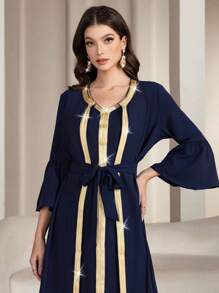 Al Najma 女士无袖金属丝带装饰宽松两件套连衣裙，浪漫派对装