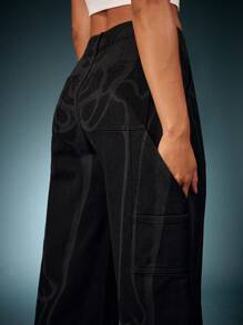 Denimoi 时尚骷髅幻觉印花直筒牛仔裤