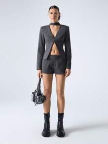 LYSMO Women's Basic Design Fitted Straight-Leg Commuter Shorts - Grey - View 3