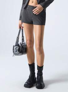 LYSMO Women's Basic Design Fitted Straight-Leg Commuter Shorts - Grey - View 1