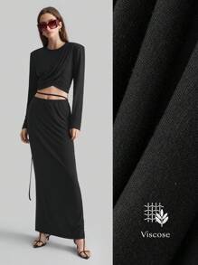 Ontre Nouveau T-shirt court à encolure ronde, larges bretelles, col croisé drapé, manches courtes pour femmes, style minimaliste élégant, saison printemps, rétro vintage - Noir - Voir 3