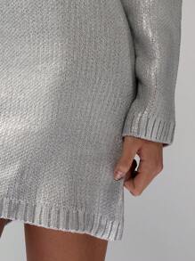 MISSGUIDED Foil Metallic Knit Mini Dress Sweater Holiday Party Clubwear Evening Special Occasion Shimmer Winter Festive Long Sleeve Bodycon Dress