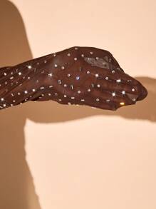 SHEIN BAE Parte superior de manga larga con decoración de strass transparente y sin tirantes, elegante y sexy para mujer de talla grande, ideal para fiestas y cumpleaños