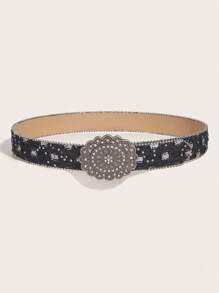 ROMWE Hippie 1 件波西米亚复古街头风格串珠腰带，时尚朋克牛仔腰带 - 黑色 - 查看 4