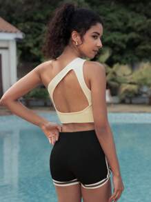 Hanevo One Shoulder High Elasticity Yoga Pilates Sports Tank Top, Asymmetric Backless Sportwear For Daily Wear - Yellow - View 6