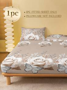 1 件玫瑰花朵蝴蝶图案床笠、树枝床垫保护套、情人节床垫罩、床单、柔软透气、适合所有尺寸的床 - 单人床、双人床、特大床、大号床单、深口袋床单、家纺、背部学校床上用品、宿舍床上用品套装 - 卡其色 - 查看 4