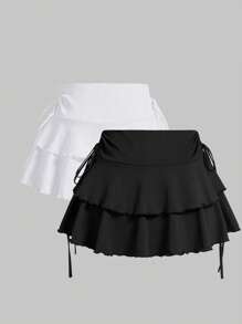 SHEIN Tall 抽绳束腰蛋糕裙，黑色和白色多件装 - 彩色 - 查看 8