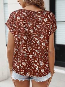 SHEIN LUNE 女式节日休闲碎花图案蝙蝠袖衬衫上衣 - 彩色 - 查看 2