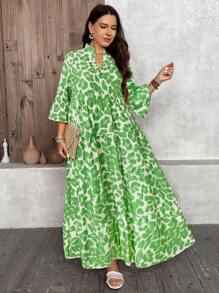 SHEIN LUNE Plus Size Pink Leopard Print Casual 4-Layered Dress Summer St Patrick Day Vacation Outfits Spring Outfits For Women Summer Clothes - Mint Green - View 4