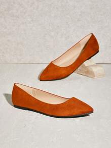 SHUZIA Stylish Sleek Design Brown Faux Suede Flat Ballet Heel Non Slip Point Toe Shoe - Brown - View 3