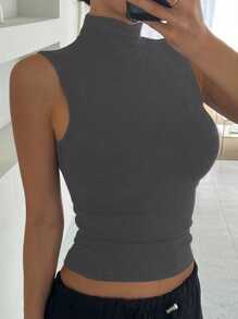 DAZY Women's High Collar Slim Sleeveless Wrap Bottoming Tank Top - Grey - View 2