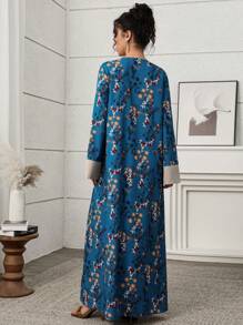 Yasmyna Women's Floral Print V-Neck Long Sleeve Abaya Dress - Multicolor - View 6