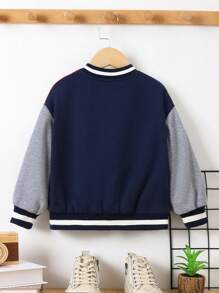 Cute And Comfortable Cartoon Animal Pattern Contrast Stitching Thermal Lined Jacket For Boys - Navy Blue - View 2