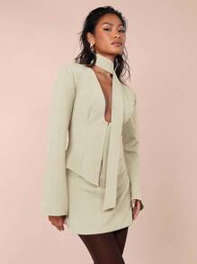 SHEIN X ELOISA & ORSON COSMINA Set de 2 piezas de chaqueta de manga larga de unicolor y falda tipo A para mujer, simple y de moda para uso diario casual
