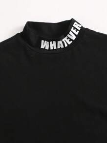 Seusyu Letter Graphic Mock-neck Tee - Black - View 5