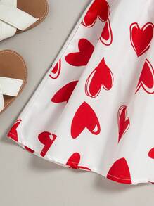 Girls' Sleeveless Heart Print Strap Dress, For Summer - Multicolor - View 3