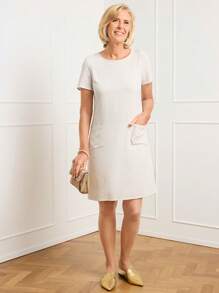 SHEIN LUNE Damen Lässig Kleid in mittlerer Länge, einfarbig, schlicht & modisch für den täglichen Gebrauch - Khaki - Übersicht 5