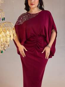 Modelyn Elegant Plus Size Women Batwing Sleeve Bodycon Dress