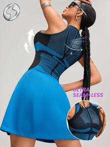 Innovista Women Activewear Tennis & Golf Seamless Sleeveless Sport Dress, Breathable Mesh Cut Out & High Elastic Dry Fit Dress, Skorts, Gym & Workout Outfits, Pickleball, Paddle Tennis, Edgy & Unique For Fitness & Going Out, Travel Outdoor, Hike, Camping, Trail, Volleyball, Dance, Dating, Athleisure, Beach, Music Festival, Party, Sexy, Sundress, Blue, Electric, Gear Autumn & Fall Gear, Easter Girls Dresses Fall Outfits For Women Cool Light Blue - Blue - View 2