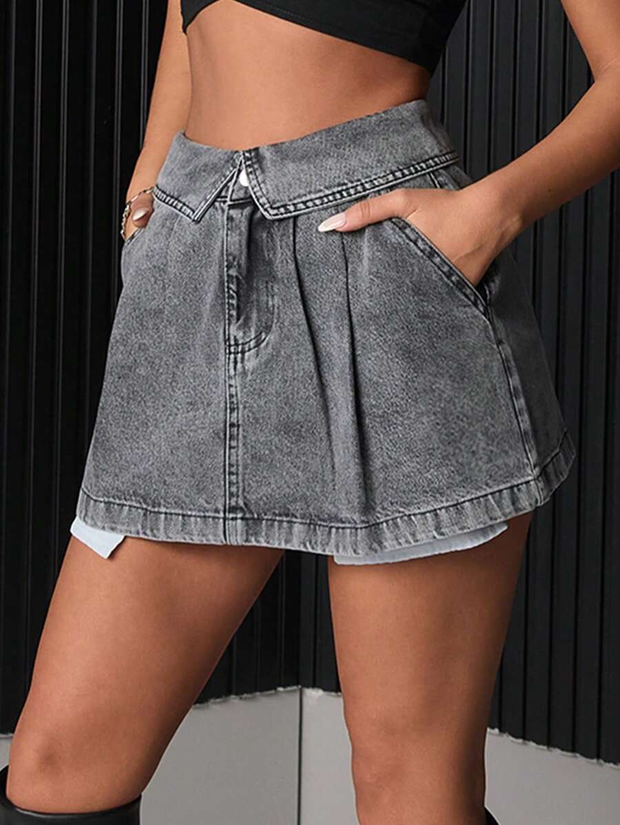 EURMUSE COLLEGE GIRL PLEATED MINI SKIRT GREY WASH - Grey - View 1