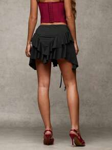 SHEIN BAE Women's Solid Color Metal Button Decor Asymmetrical Hem Mini Skirt, Suitable For Holidays, Valentine's Day, Going Out, Date Nights, New Year