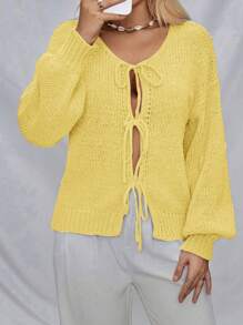 Chiquease 女士系带前腰带纯色针织毛衣开衫，可穿在 T 恤外面