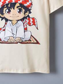 Tween Boy Cute Retro Pattern Loose Comfy Short Sleeve T-Shirt - Apricot - View 4