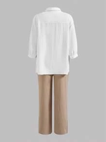 Modmama 孕妇休闲纯色背心和裤子套装 - 白色 - 查看 2