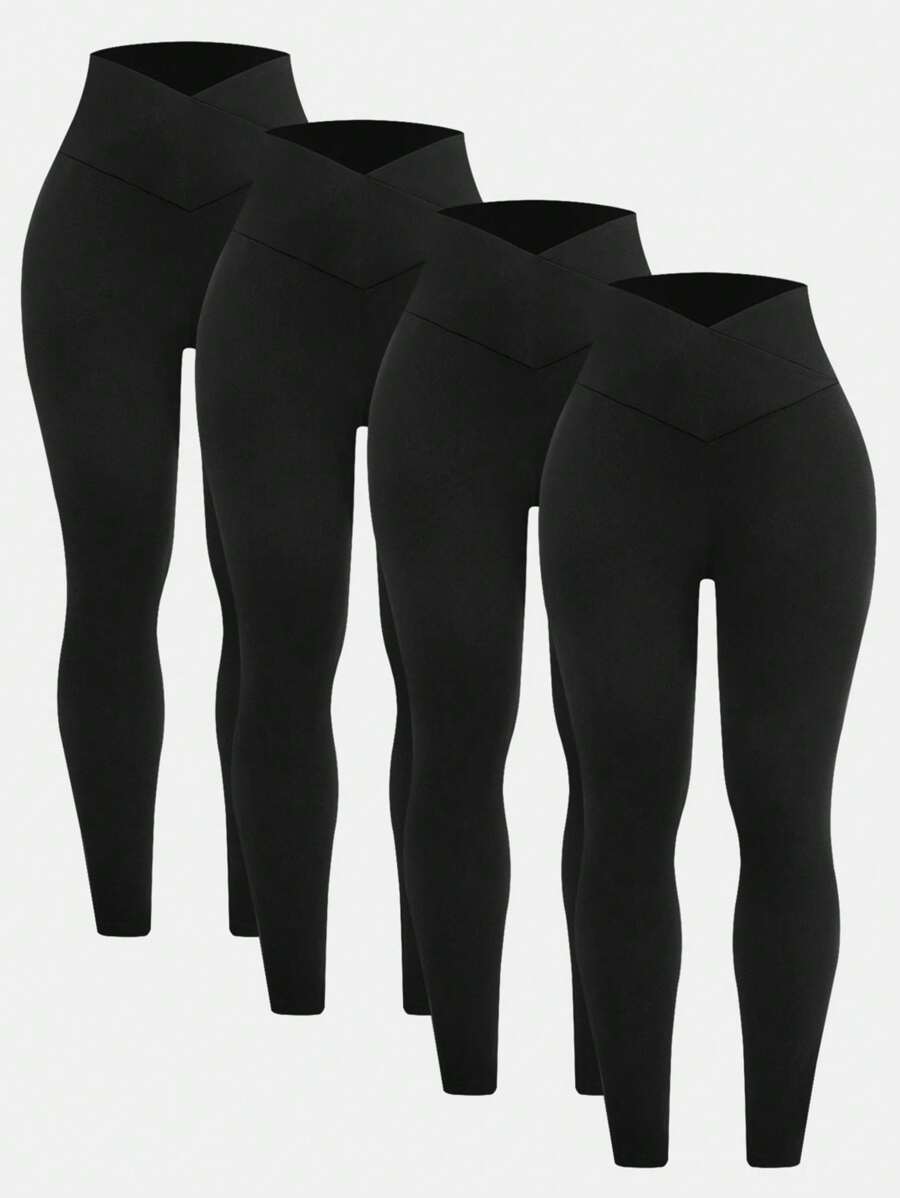 SHEIN Girlism Tween Girl 修身休闲舒适高腰交叉细节运动裤，多件装