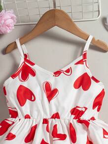 Girls' Sleeveless Heart Print Strap Dress, For Summer - Multicolor - View 4
