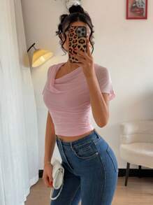 Chiquease French Elegant Fashion Elegant Slim Waist Short Sleeve - Pink - View 3